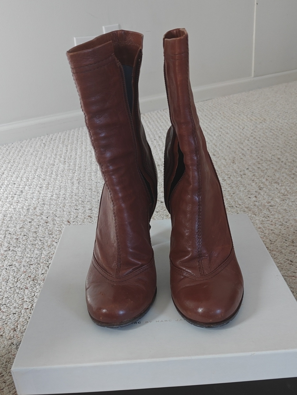 Marc by Marc Jacobs Brown Leather Mid-Calf Heeled Boots